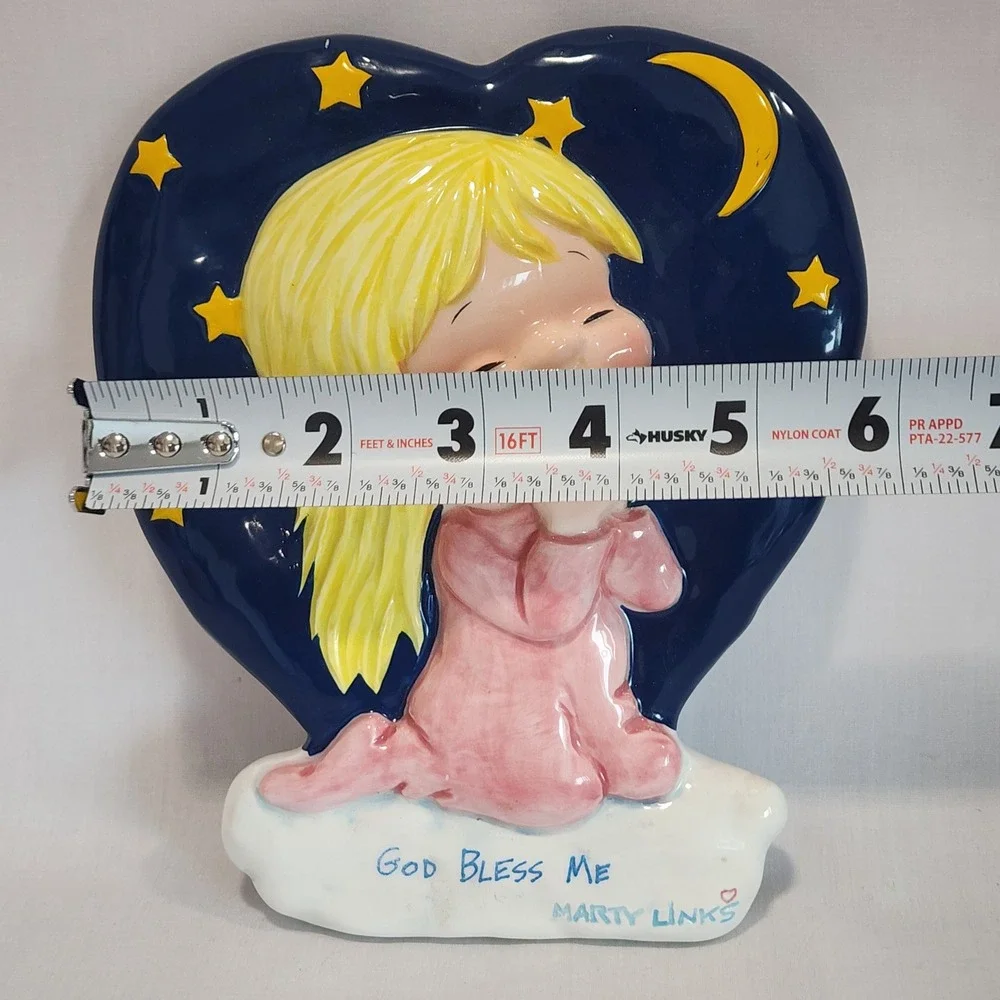 VTG‎ Schmid Marty Links God Bless Me Ceramic Wall Plaque Heart Praying Girl 1992